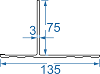 Алюмінієвий тавр 135x75x3 б.п.