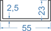 Алюмінієвий швелер 55x23x2.5 б.п.