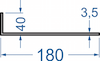 Алюмінієвий кутник різносторонній 180x40x3.5 б.п.