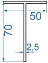 Алюмінієвий тавр 50x70x2.5 б.п.