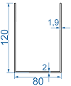 Алюмінієвий швелер 80x120x2x1.9 Анод