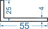 Алюмінієвий кутник різносторонній 55x25x4 б.п.