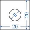 Алюмінієвий пруток квадратний 20x20. отв. 8 б.п.