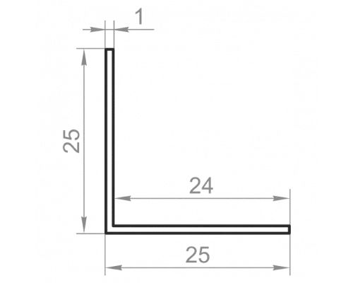 Алюмінієвий кутник рівносторонній 25x25x1 Анод