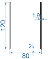 Алюмінієвий швелер 80x120x2x1.9 б.п.