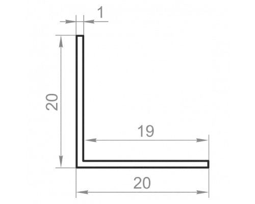 Алюмінієвий кутник рівносторонній 20x20x1 б.п.