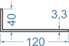 Алюмінієвий кутник різносторонній 120x40x3.3 б.п.