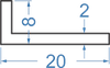 Алюмінієвий кутник різносторонній 20x8x2 Анод