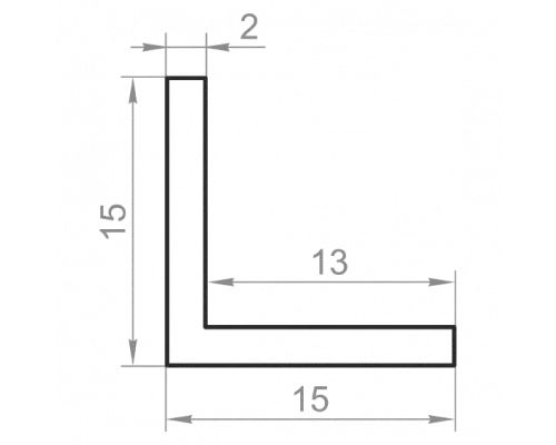 Алюмінієвий кутник рівносторонній 15x15x2 б.п.