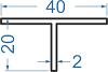 Алюмінієвий тавр 40x20x2 б.п.