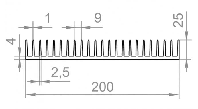 Алюмінієвий радіаторний профіль 200x25 рифлений б.п.