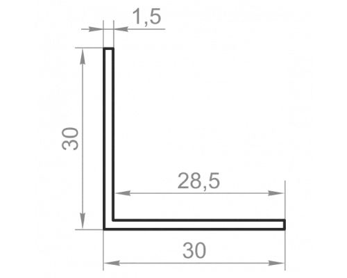 Алюмінієвий кутник рівносторонній 30x30x1.5 б.п.