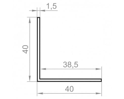 Алюмінієвий кутник рівносторонній 40x40x1.5 б.п.