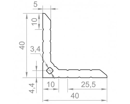 Кутник алюмінієвий рівносторонній 40х40x5 б.п. (конструкційний)
