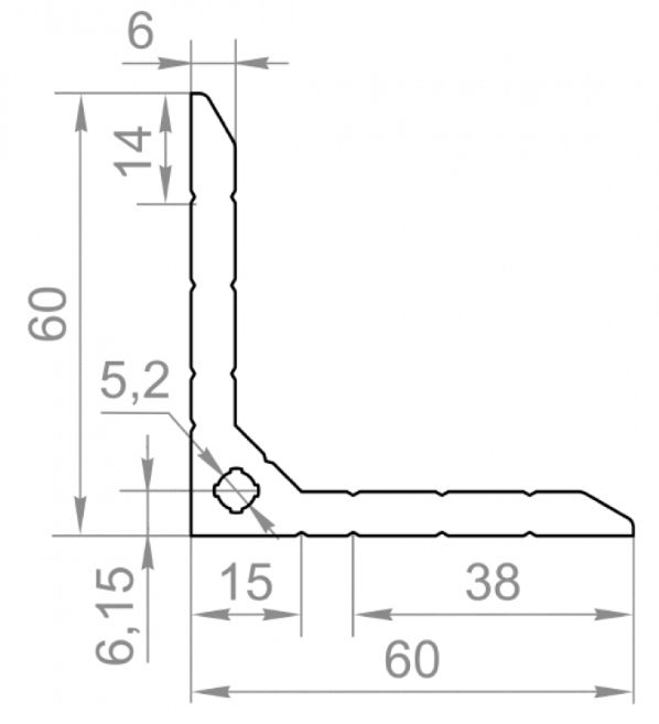 Кутник алюмінієвий рівносторонній 60х60x6 б.п. (конструкційний)
